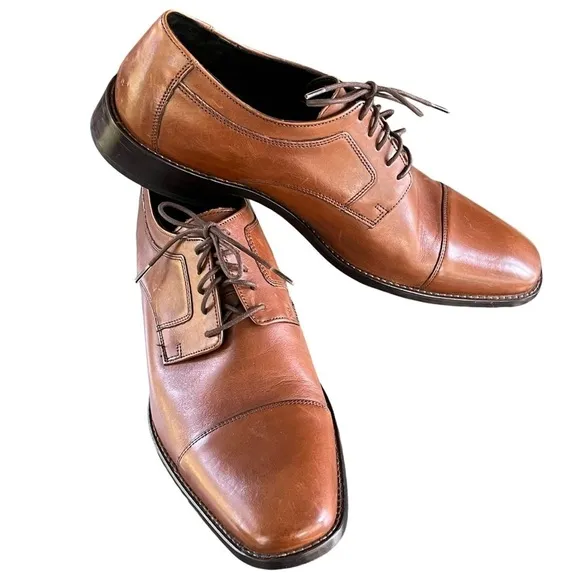 Johnston and Murphy British Tan Leather Brown Oxford Lace Up Dress Shoes 13M