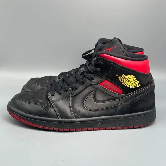 Jordan 1 Mid Last Shot Athletic Sneakers Mens 10.5 Black Leather Lace Up Mid Top
