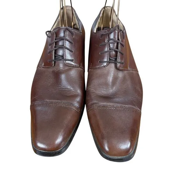 Joseph Abboud Mens Brown Oxford Leather Dress Shoes Cap Toe Lace Up Career 12 D
