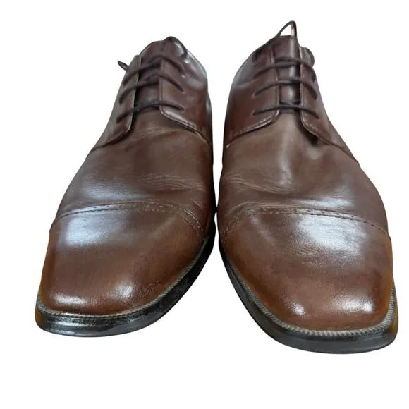 Joseph Abboud Mens Brown Oxford Leather Dress Shoes Cap Toe Lace Up Career 12 D