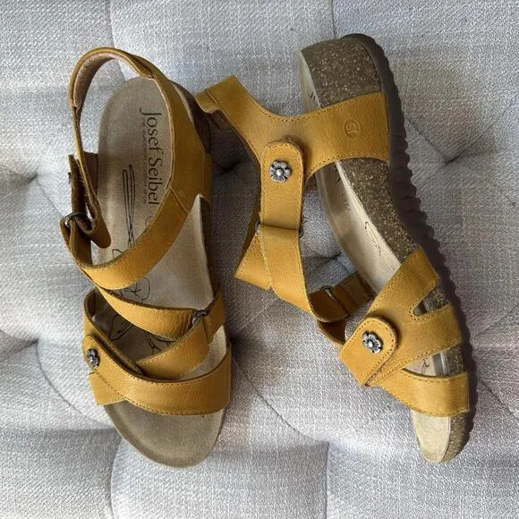 Joseph Siebel Tonga Yellow  Genuine Leather Sandals Comfort Shoes Sz 37 Or 6.5