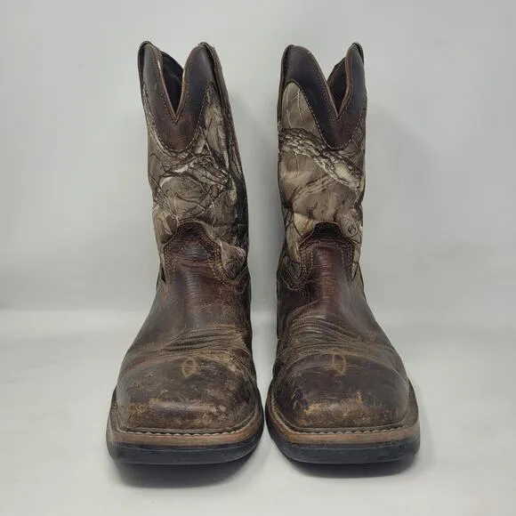 Justin Boots Mens 11D Brown Leather Camouflage Realtree Steel Toe Work AC1003