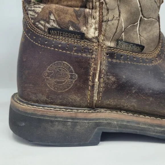 Justin Boots Mens 11D Brown Leather Camouflage Realtree Steel Toe Work AC1003