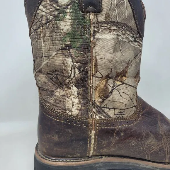 Justin Boots Mens 11D Brown Leather Camouflage Realtree Steel Toe Work AC1003