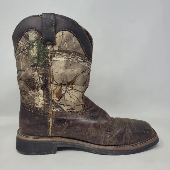 Justin Boots Mens 11D Brown Leather Camouflage Realtree Steel Toe Work AC1003