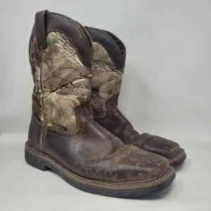 Justin Boots Mens 11D Brown Leather Camouflage Realtree Steel Toe Work AC1003