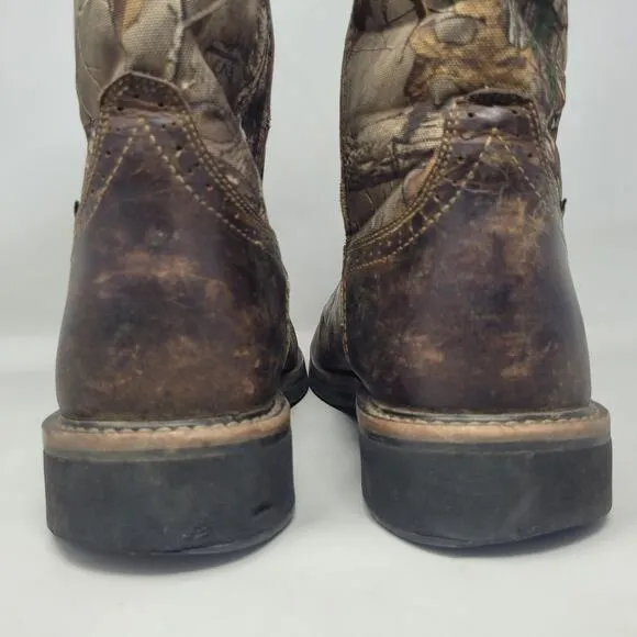 Justin Boots Mens 11D Brown Leather Camouflage Realtree Steel Toe Work AC1003
