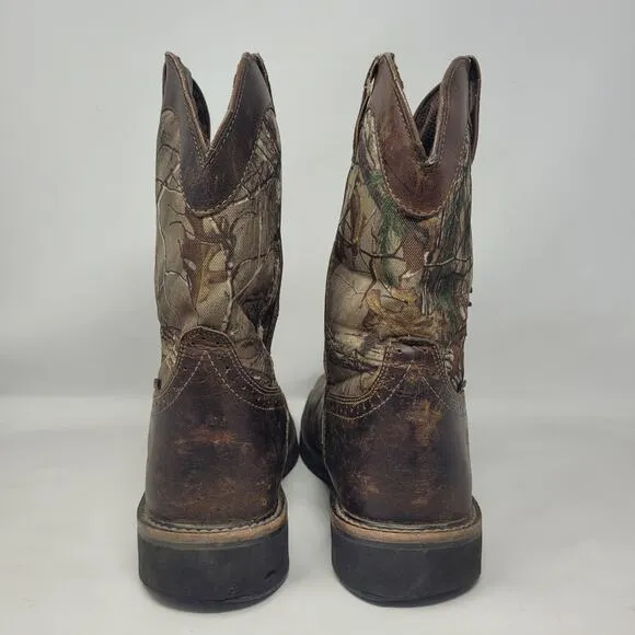Justin Boots Mens 11D Brown Leather Camouflage Realtree Steel Toe Work AC1003