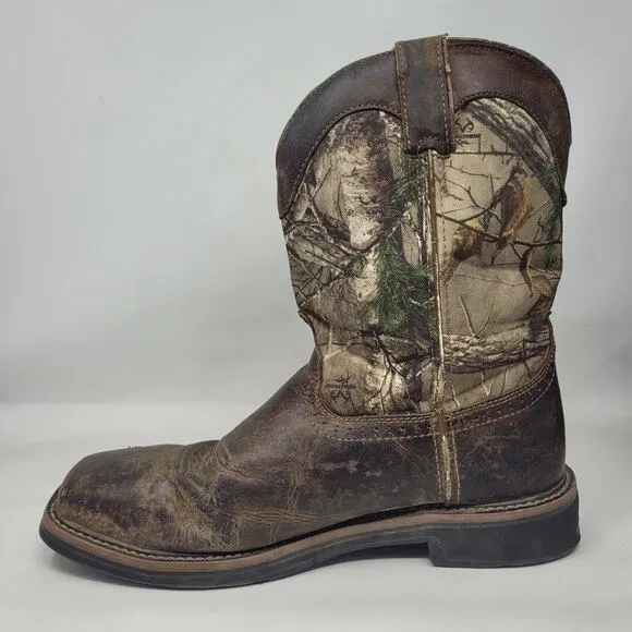 Justin Boots Mens 11D Brown Leather Camouflage Realtree Steel Toe Work AC1003