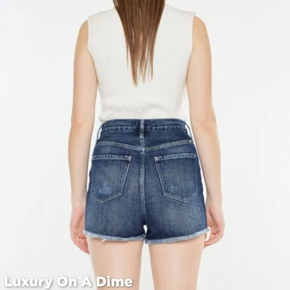 KanCan Button Fly Distressed Denim Ultra High-Rise Frayed Cut-Off Jean Shorts