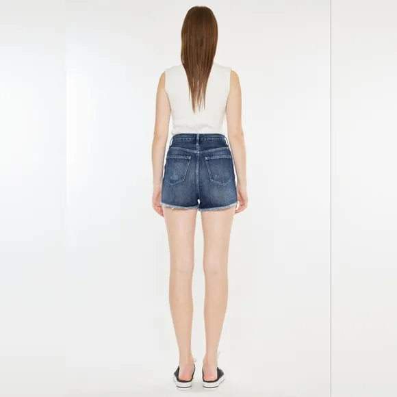 KanCan Button Fly Distressed Denim Ultra High-Rise Frayed Cut-Off Jean Shorts