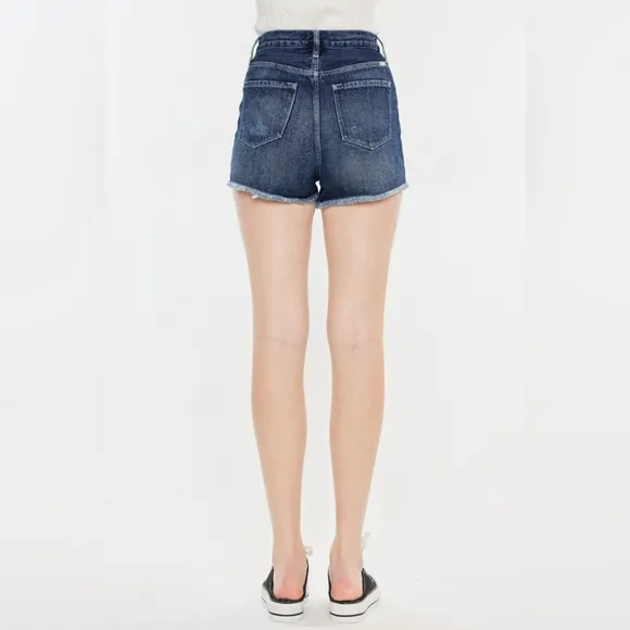 KanCan Button Fly Distressed Denim Ultra High-Rise Frayed Cut-Off Jean Shorts