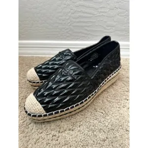 KARL LAGERFELD | Paris Desta Black Leather Platform Espadrille Shoes | Womens 11