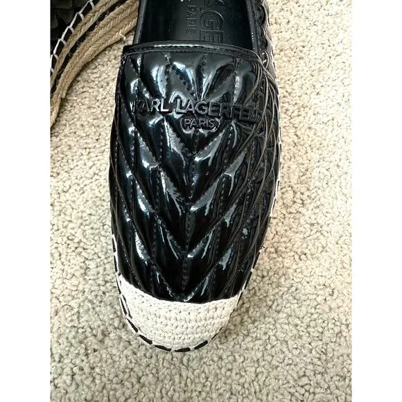 KARL LAGERFELD | Paris Desta Black Leather Platform Espadrille Shoes | Womens 11