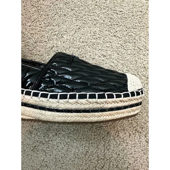 KARL LAGERFELD | Paris Desta Black Leather Platform Espadrille Shoes | Womens 11