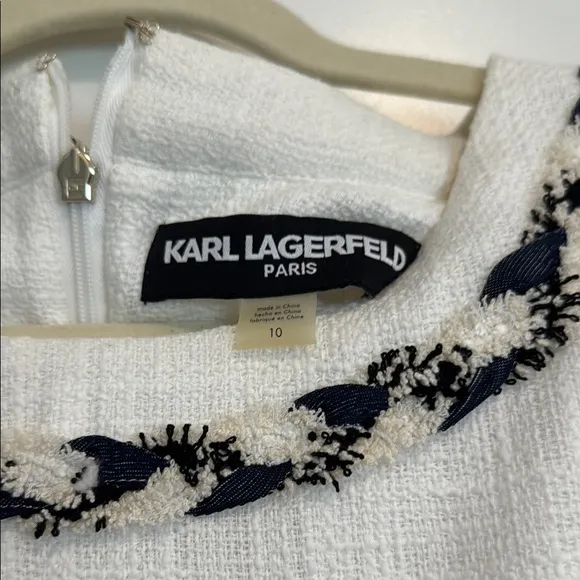 Karl Lagerfeld White Tweed Dress with navy Trim size 10