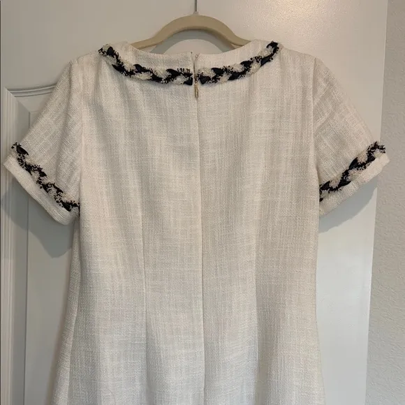 Karl Lagerfeld White Tweed Dress with navy Trim size 10