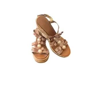 Kate Spade Espadrille Wedge Sandals Ribbon Bow Pearl Detail Feminine Size 8.5