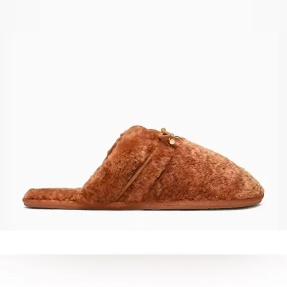 Kate Spade Lucy Slippers Size 7 NWOB Fluffy Comfy Fawn Designer Lounge Spa Day