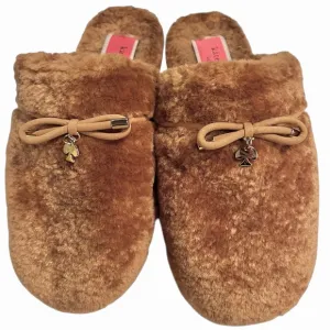 Kate Spade Lucy Slippers Size 7 NWOB Fluffy Comfy Fawn Designer Lounge Spa Day