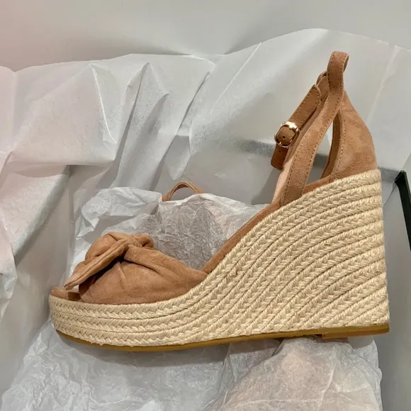 Kate Spade Natural Suede Tianna Espadrille Wedges Beige Leather Platform Sandals