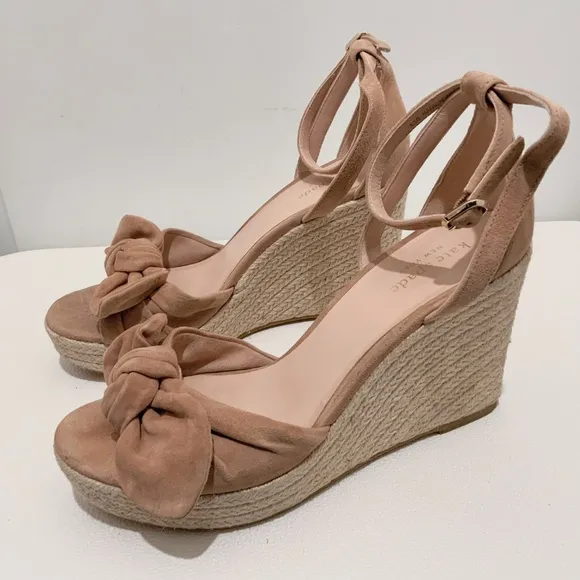 Kate Spade Natural Suede Tianna Espadrille Wedges Beige Leather Platform Sandals