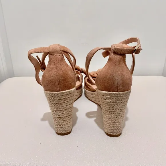 Kate Spade Natural Suede Tianna Espadrille Wedges Beige Leather Platform Sandals