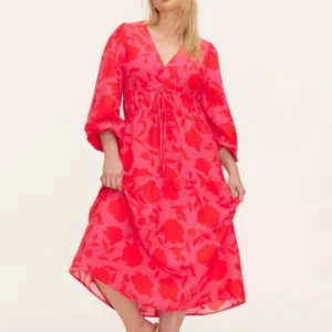 kate spade new york Women's Classic Rose Linen Long Sleeve Maxi Dress