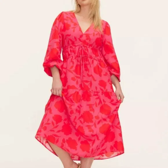 kate spade new york Women's Classic Rose Linen Long Sleeve Maxi Dress
