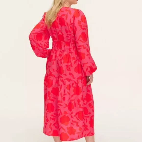 kate spade new york Women's Classic Rose Linen Long Sleeve Maxi Dress