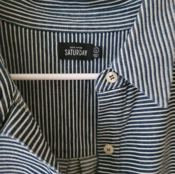 Kate Spade Saturday Dark Blue Denim White Striped Long Sleeve Shirtdress