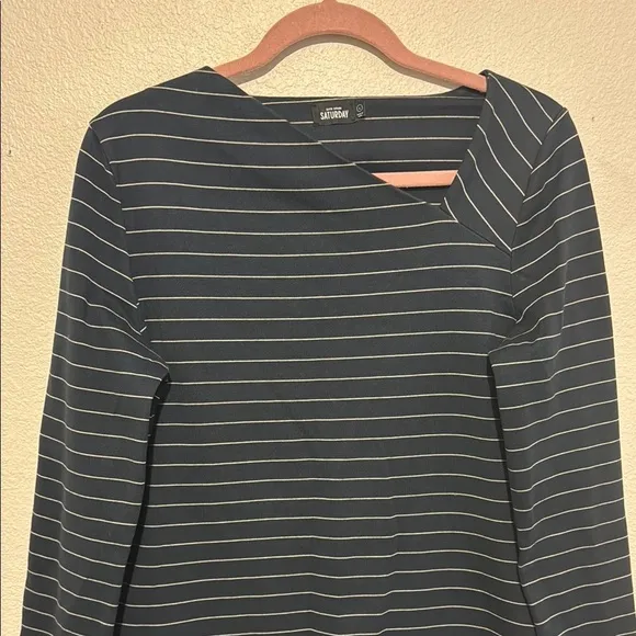 Kate Spade Saturday Navy Striped Asymmetrical Neck Mini Dress