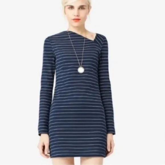 Kate Spade Saturday Navy Striped Asymmetrical Neck Mini Dress