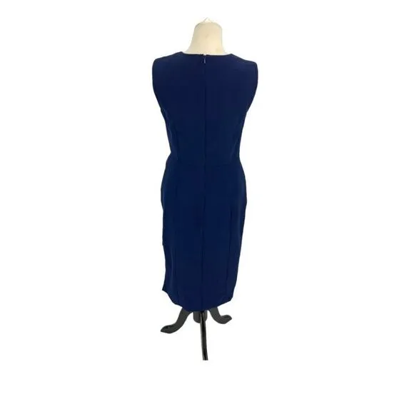 Kay Unger Raven Draped Sheath Midi Dress Navy Blue Size 8 NWOT $278 MSRP