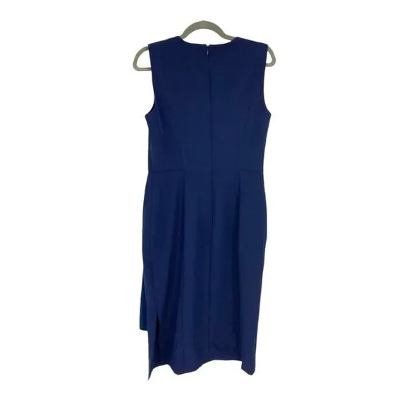 Kay Unger Raven Draped Sheath Midi Dress Navy Blue Size 8 NWOT $278 MSRP