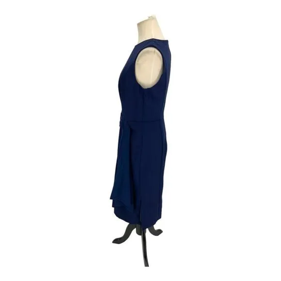 Kay Unger Raven Draped Sheath Midi Dress Navy Blue Size 8 NWOT $278 MSRP