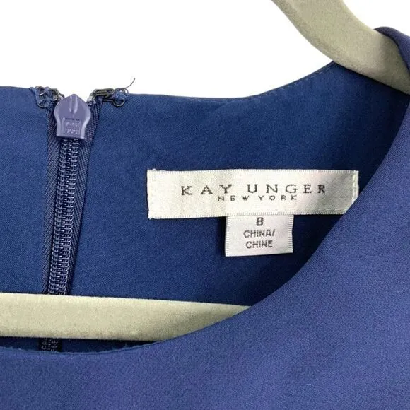 Kay Unger Raven Draped Sheath Midi Dress Navy Blue Size 8 NWOT $278 MSRP