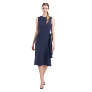 Kay Unger Raven Draped Sheath Midi Dress Navy Blue Size 8 NWOT $278 MSRP