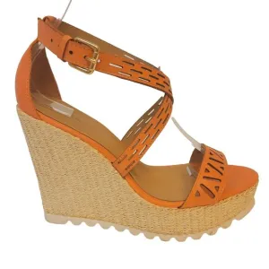 Kazar Leather Orange Straps Platform Wedge Sz 37 Women Shoes