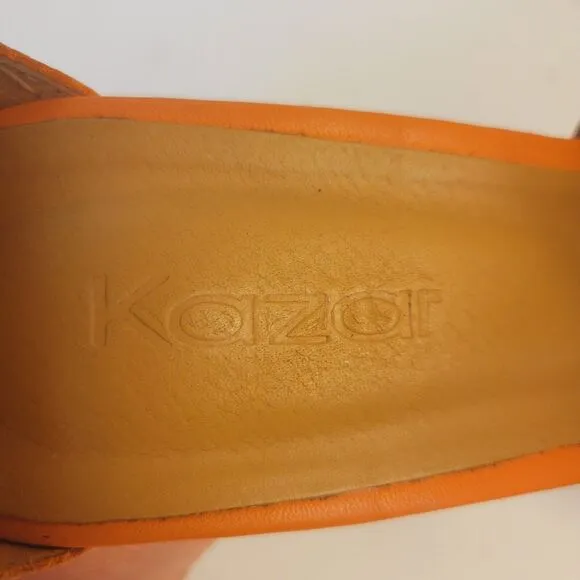 Kazar Leather Orange Straps Platform Wedge Sz 37 Women Shoes