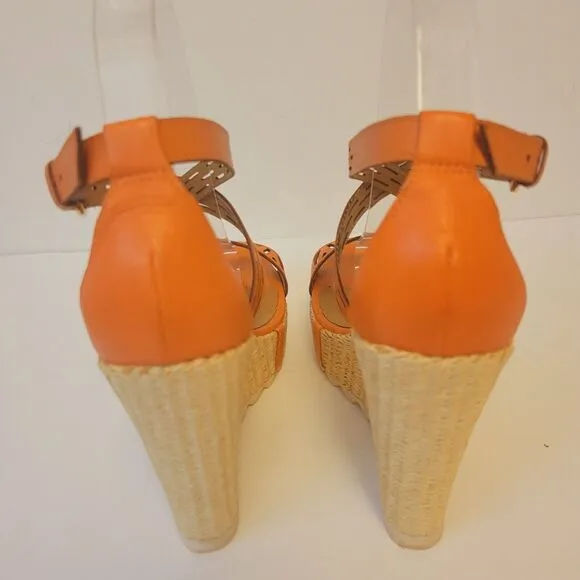 Kazar Leather Orange Straps Platform Wedge Sz 37 Women Shoes