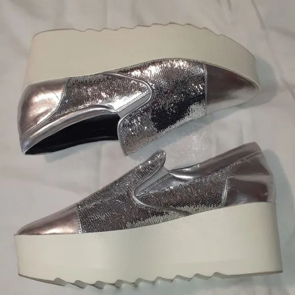 Kendall &amp; Kylie Tanya Silver Sequin‎ Platform Shoes
