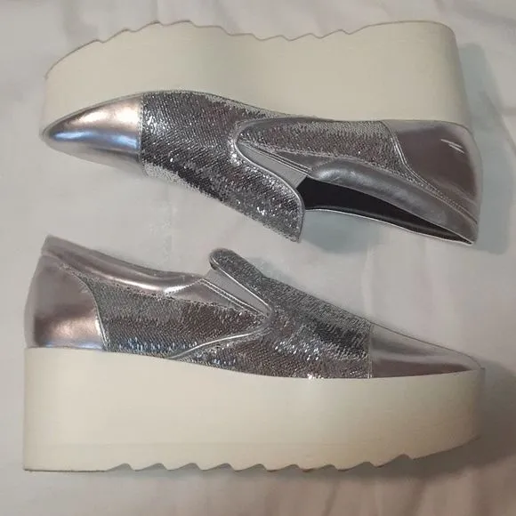 Kendall &amp; Kylie Tanya Silver Sequin‎ Platform Shoes