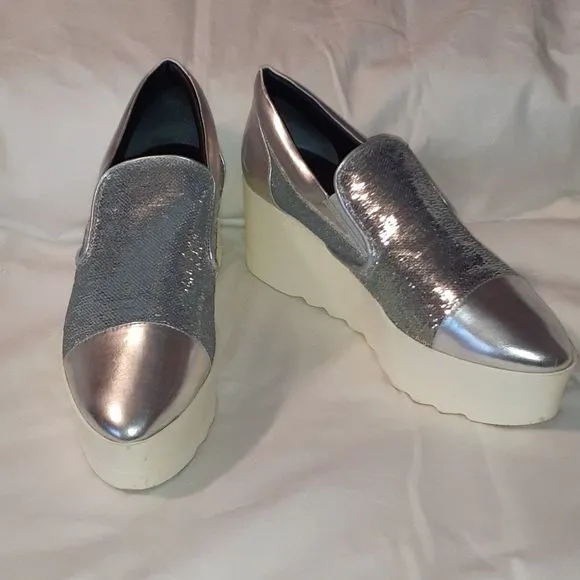 Kendall &amp; Kylie Tanya Silver Sequin‎ Platform Shoes
