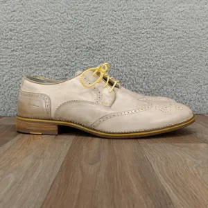 Kenneth Cole Mens 11.5 Social Leader Leather Wingtip Oxford Dress Shoes Beige