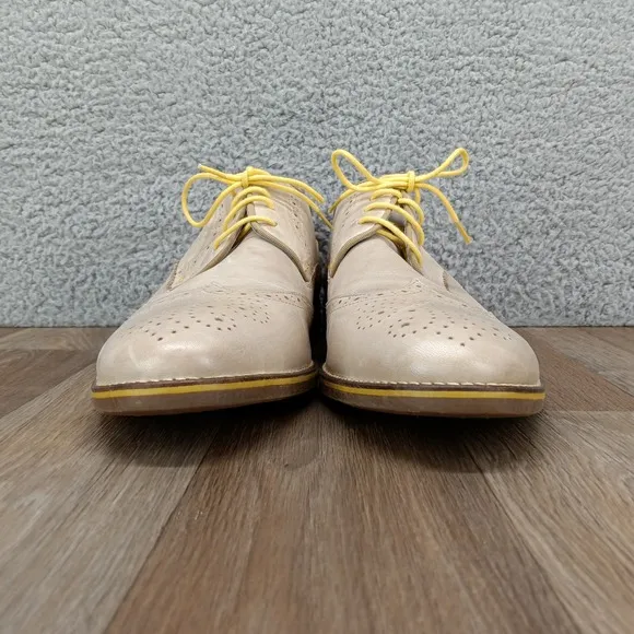 Kenneth Cole Mens 11.5 Social Leader Leather Wingtip Oxford Dress Shoes Beige