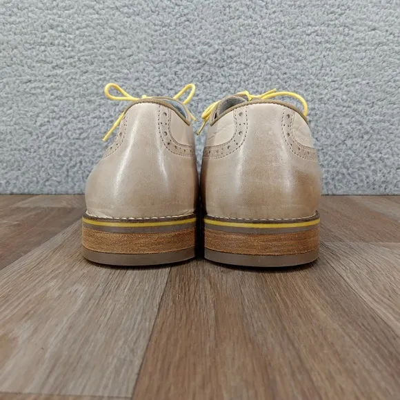 Kenneth Cole Mens 11.5 Social Leader Leather Wingtip Oxford Dress Shoes Beige