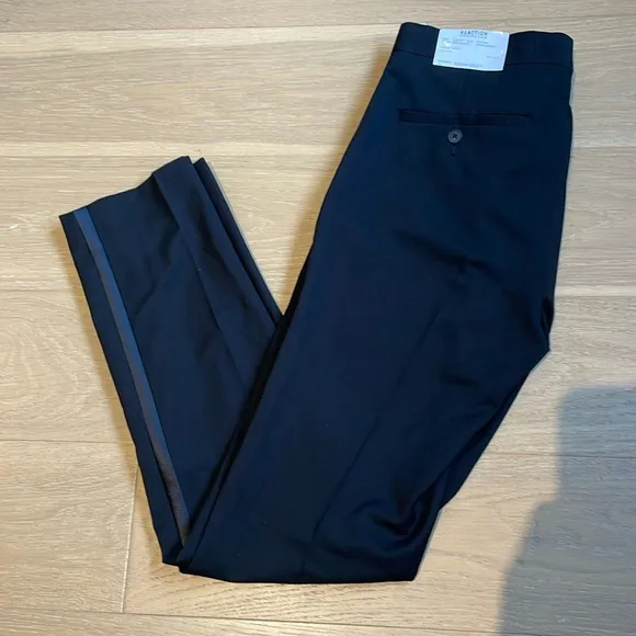 Kenneth Cole Reaction Men's Modern Fit Black Tuxedo Striped Dress Suit Pants