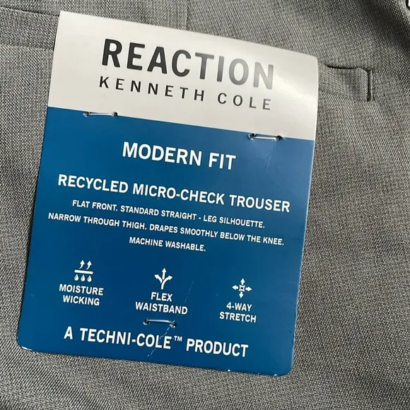 Kenneth Cole Reaction Men’s Modern Fit Grey Mini Check Suit Dress Pants 34Wx32L