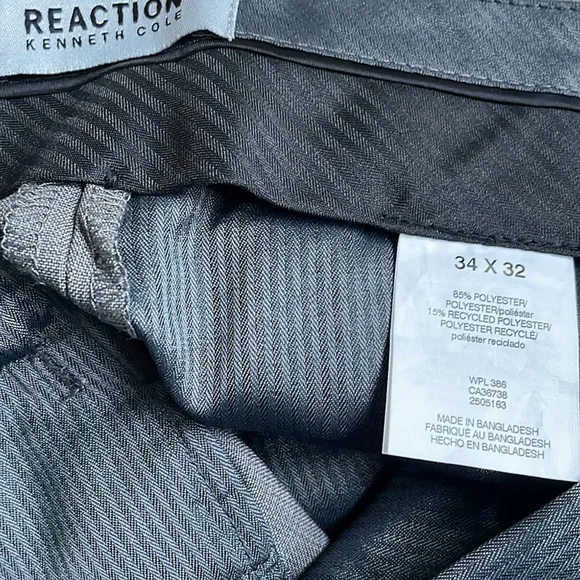 Kenneth Cole Reaction Men’s Modern Fit Grey Mini Check Suit Dress Pants 34Wx32L